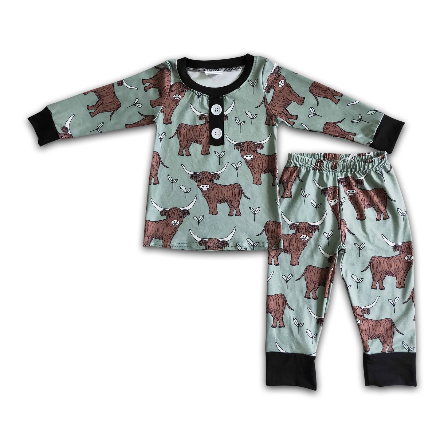 Green Highland Cows PJ Set