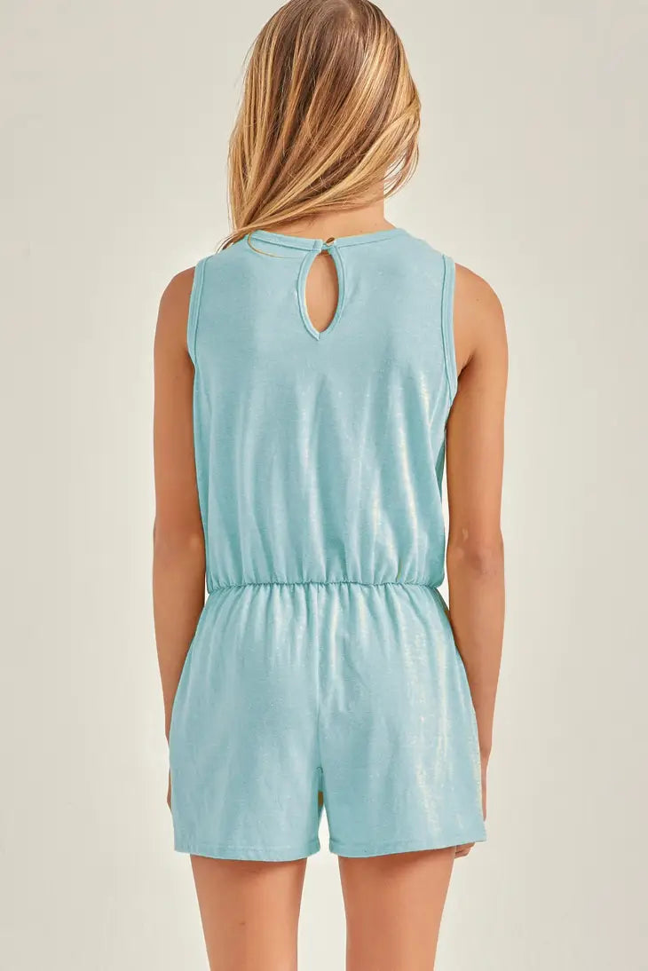 Sky Blue - Back Button Sleeveless Romper