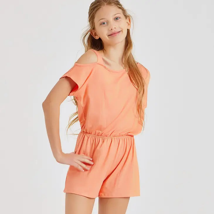 Coral One Shoulder Romper