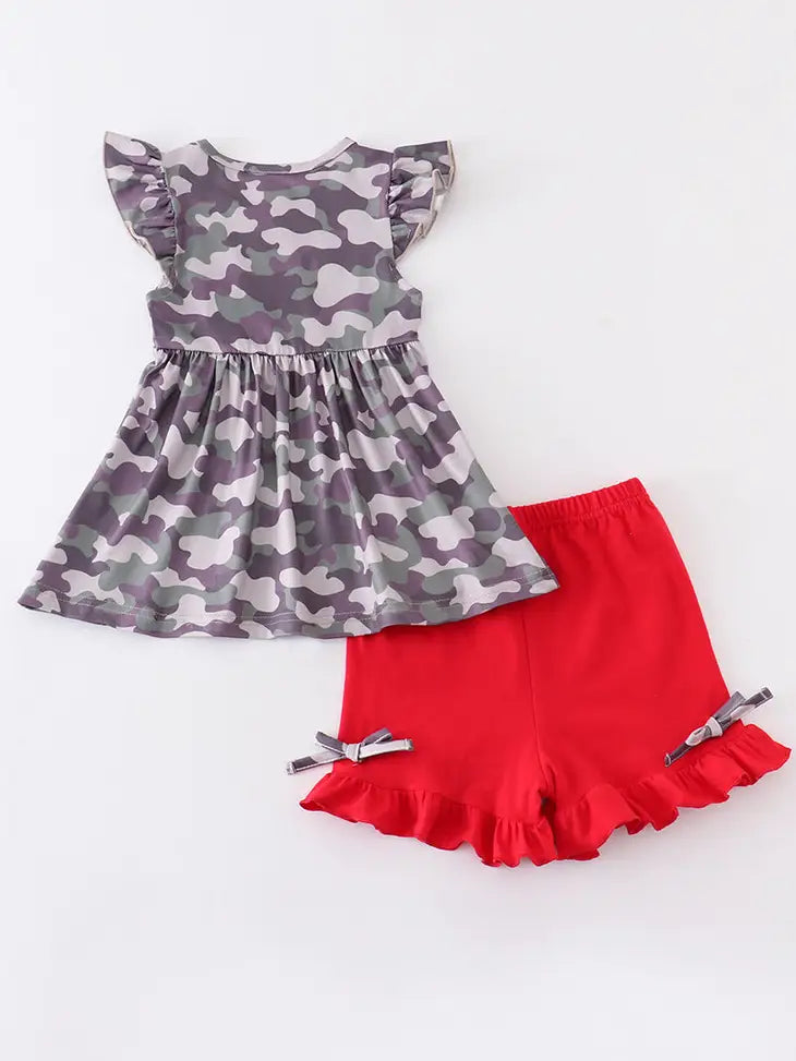 Camo Flag Ruffle Short Sets