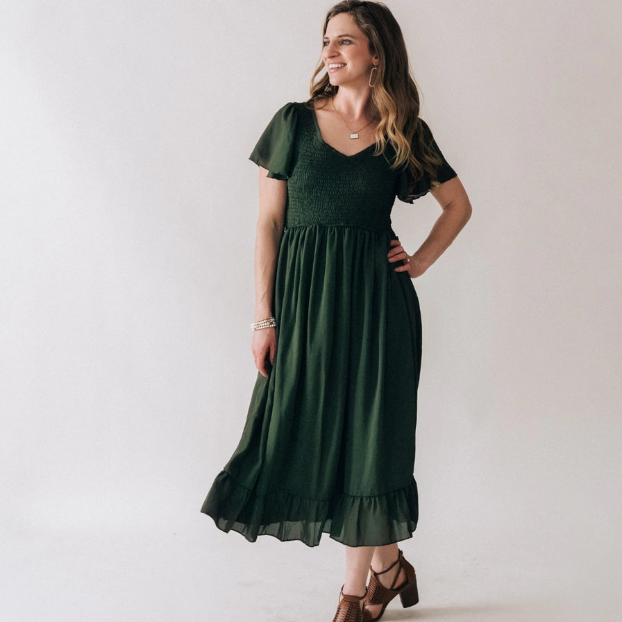 Mommy & Me Dark Green Chiffon Dress