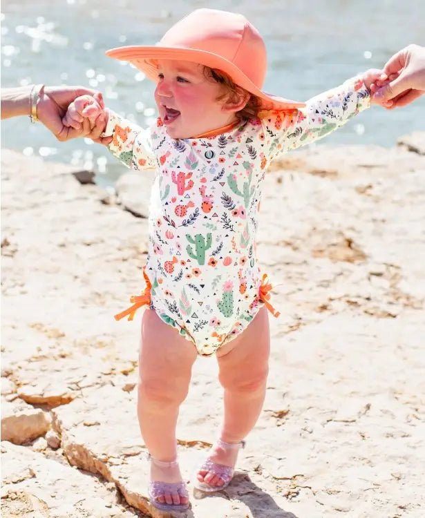 Desert Blossoms Long Sleeve One Piece Rash Guard Swimsuit