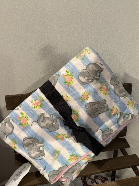 Flannel Blue Striped Elephant Blanket