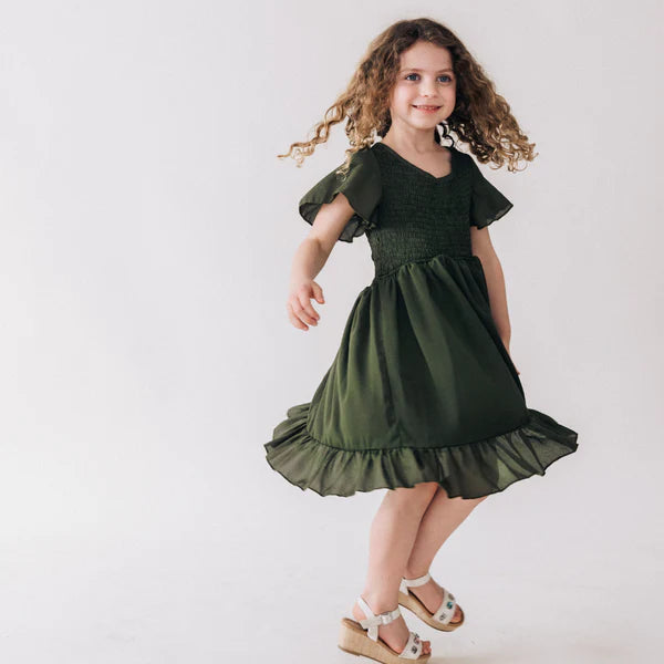 Mommy & Me Dark Green Chiffon Dress