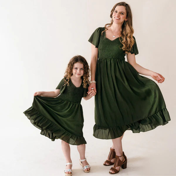 Mommy & Me Dark Green Chiffon Dress