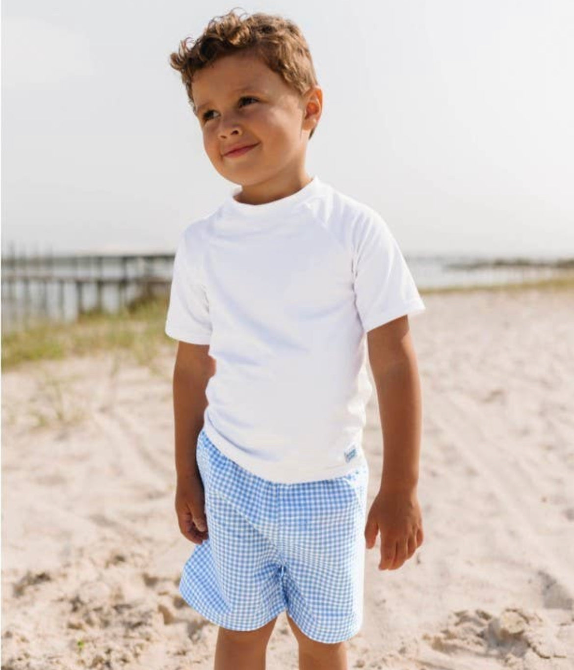 Cornflower Blue Gingham Swim Trunks