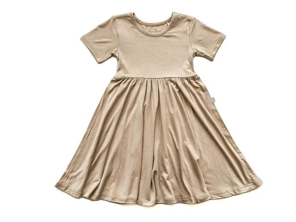 Tan Short Sleeve Twirl Dress