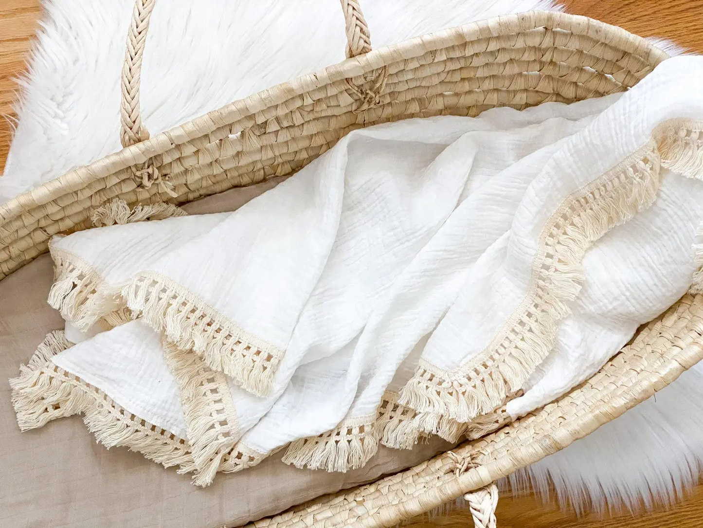 White Fringe Swaddle Blanket