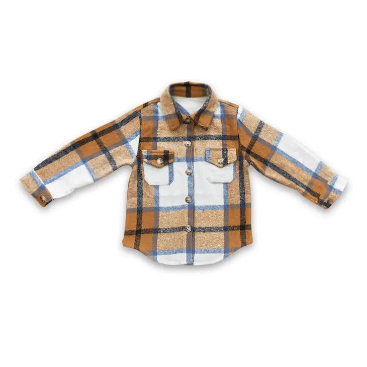 Khaki Blue Button Up Flannel Shirt