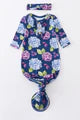 Navy Floral Print Bamboo Baby Gown