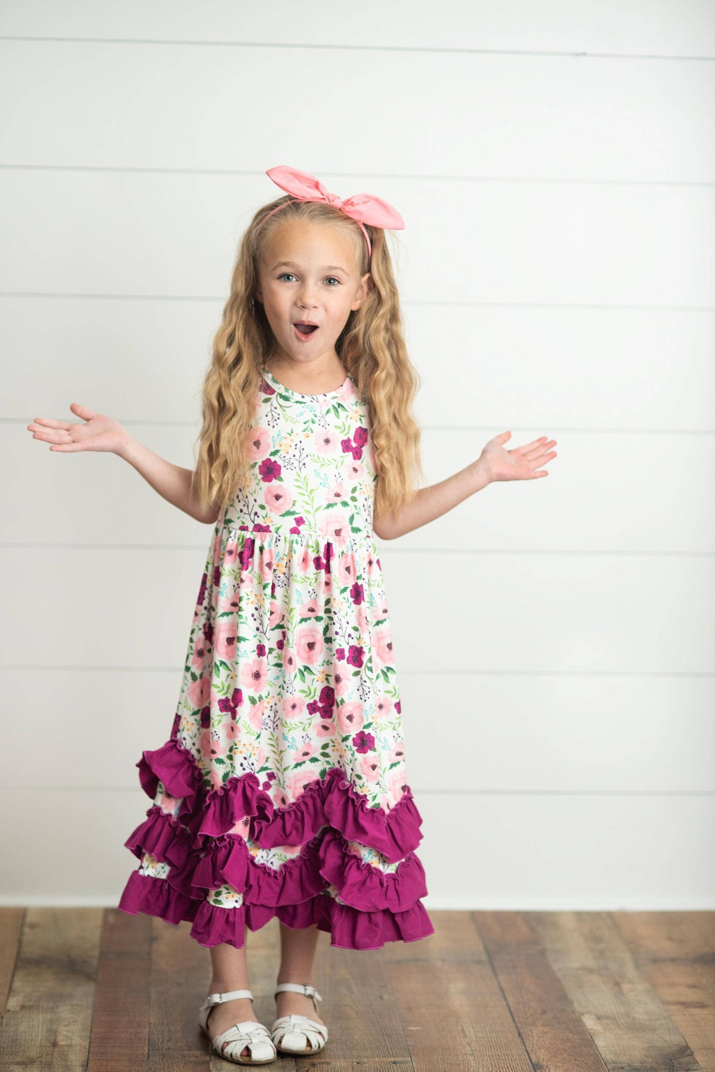 Plum Floral 3 Ruffle Summer Dress