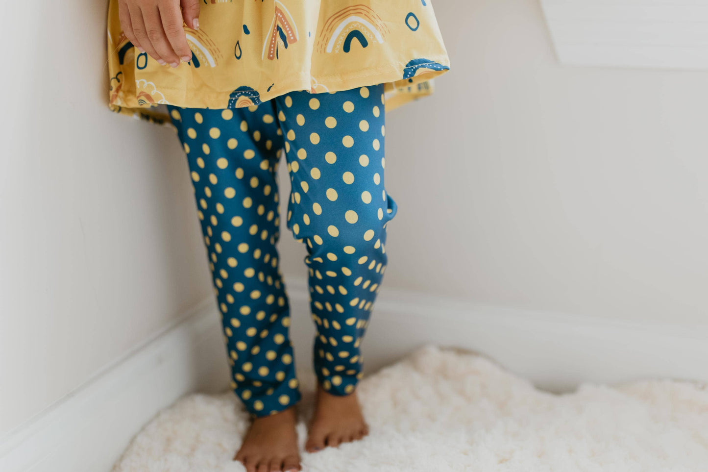 Kids Mustard Rainbow Polka Dot Fall Two Piece Button Set