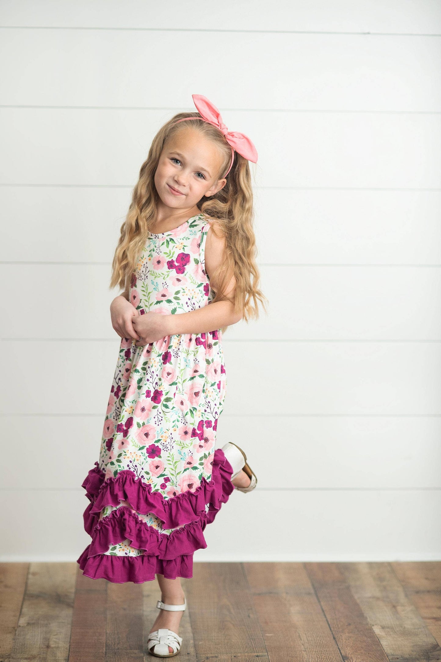 Plum Floral 3 Ruffle Summer Dress