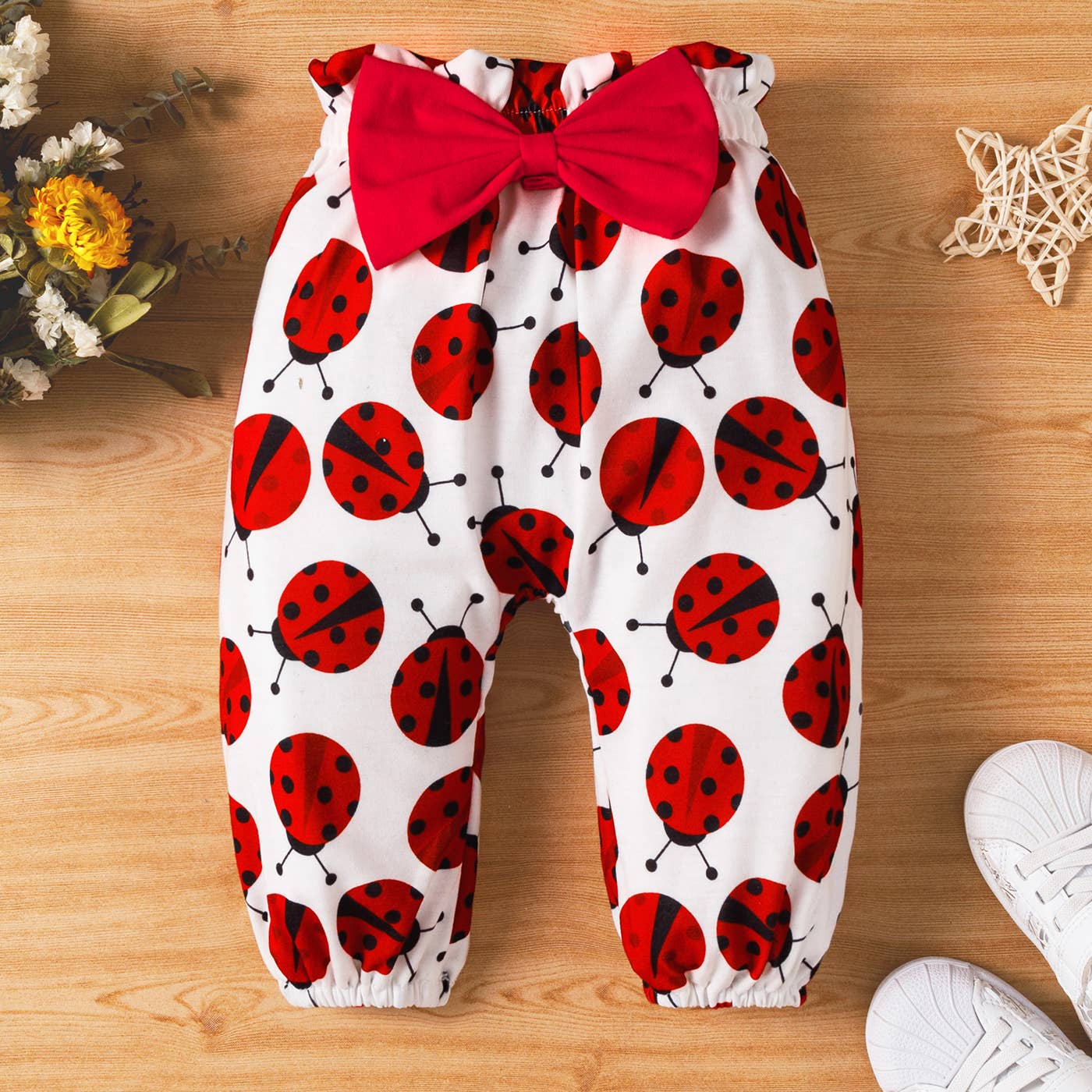 3pcs Baby Girl Ladybug White Romper Trousers Set