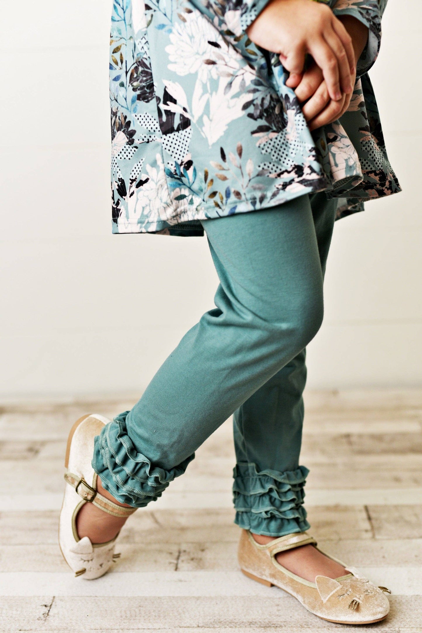 Sage Green Floral Tunic Top & Legging Pants Set