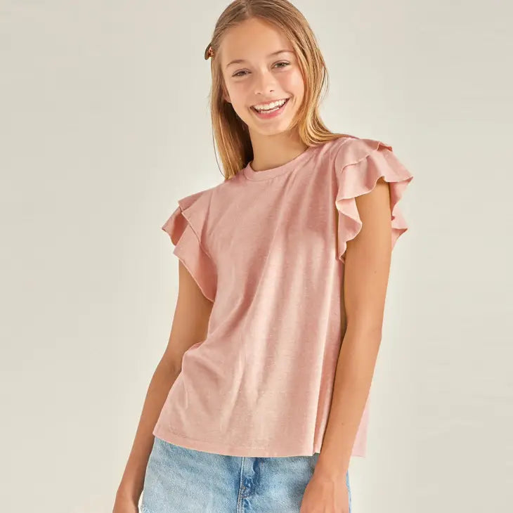 Salmon - Tiered Flutter Knit Top