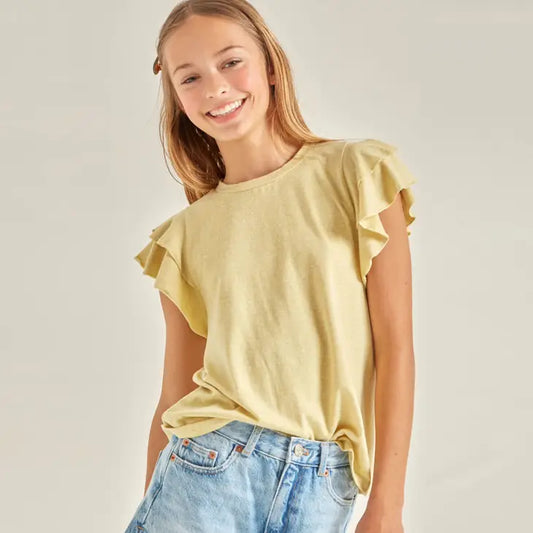 Lime - Tiered Flutter Knit Top