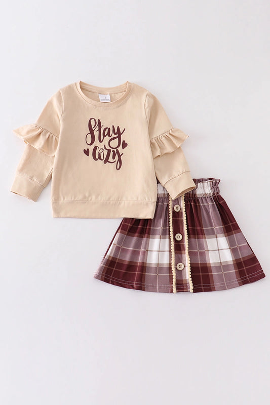 Stay Cozy Plaid Skirt Set