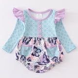 Blue butterfly print ruffle baby romper