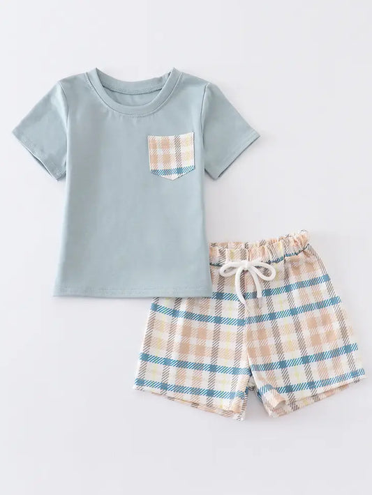 Blue Plaid Short Set