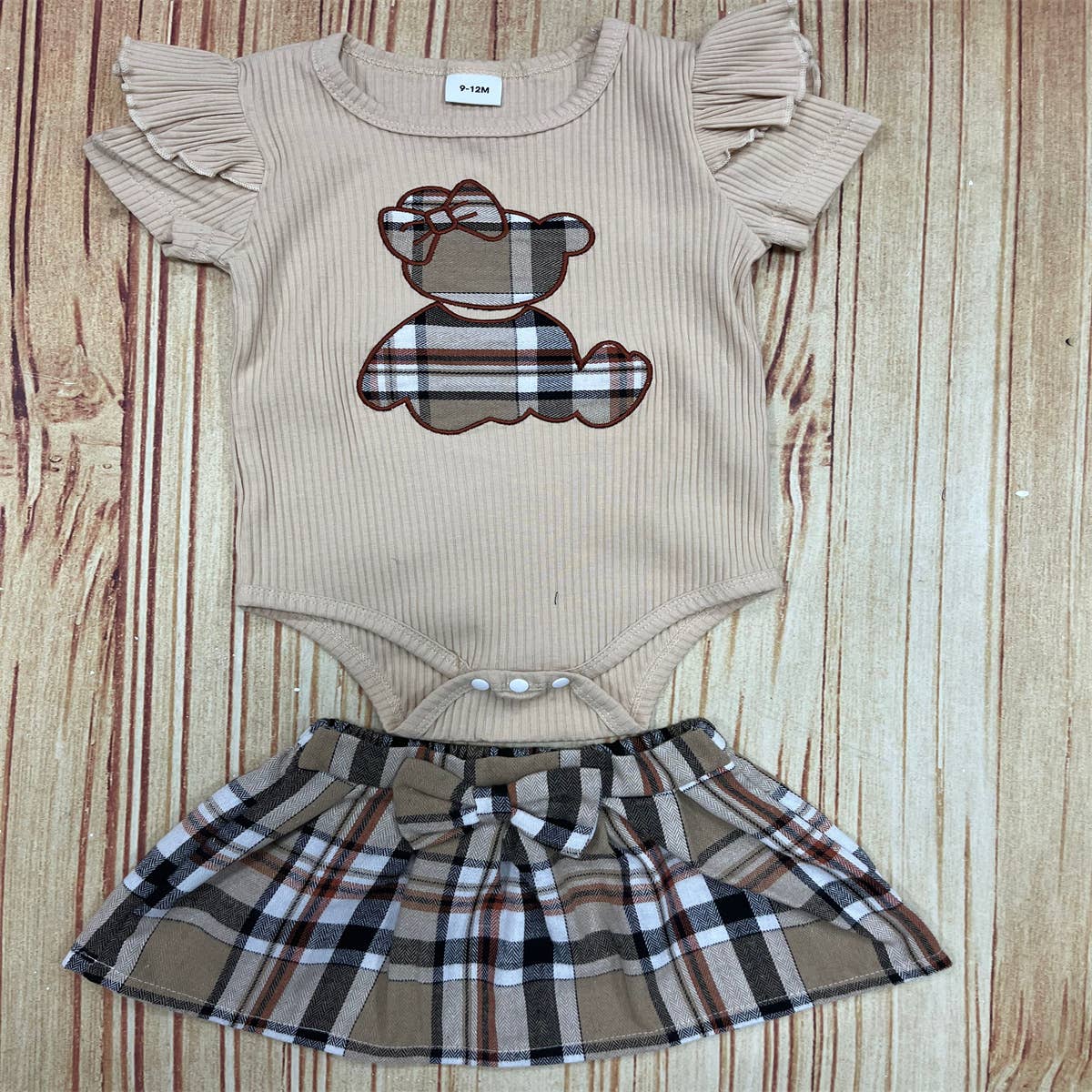 3pcs Baby Girl Cotton Bear Romper and Skirt & Headband Set