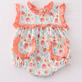 Coral floral print ruffle girl bubble