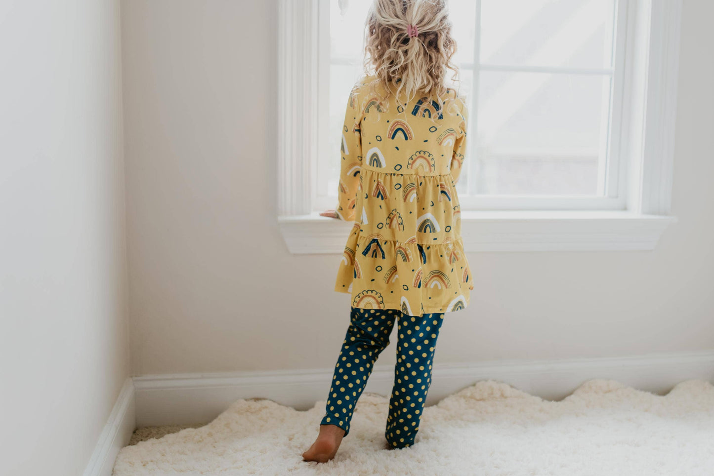 Kids Mustard Rainbow Polka Dot Fall Two Piece Button Set