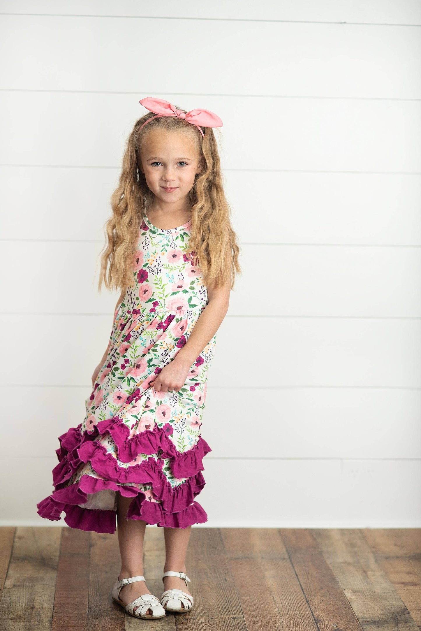 Plum Floral 3 Ruffle Summer Dress