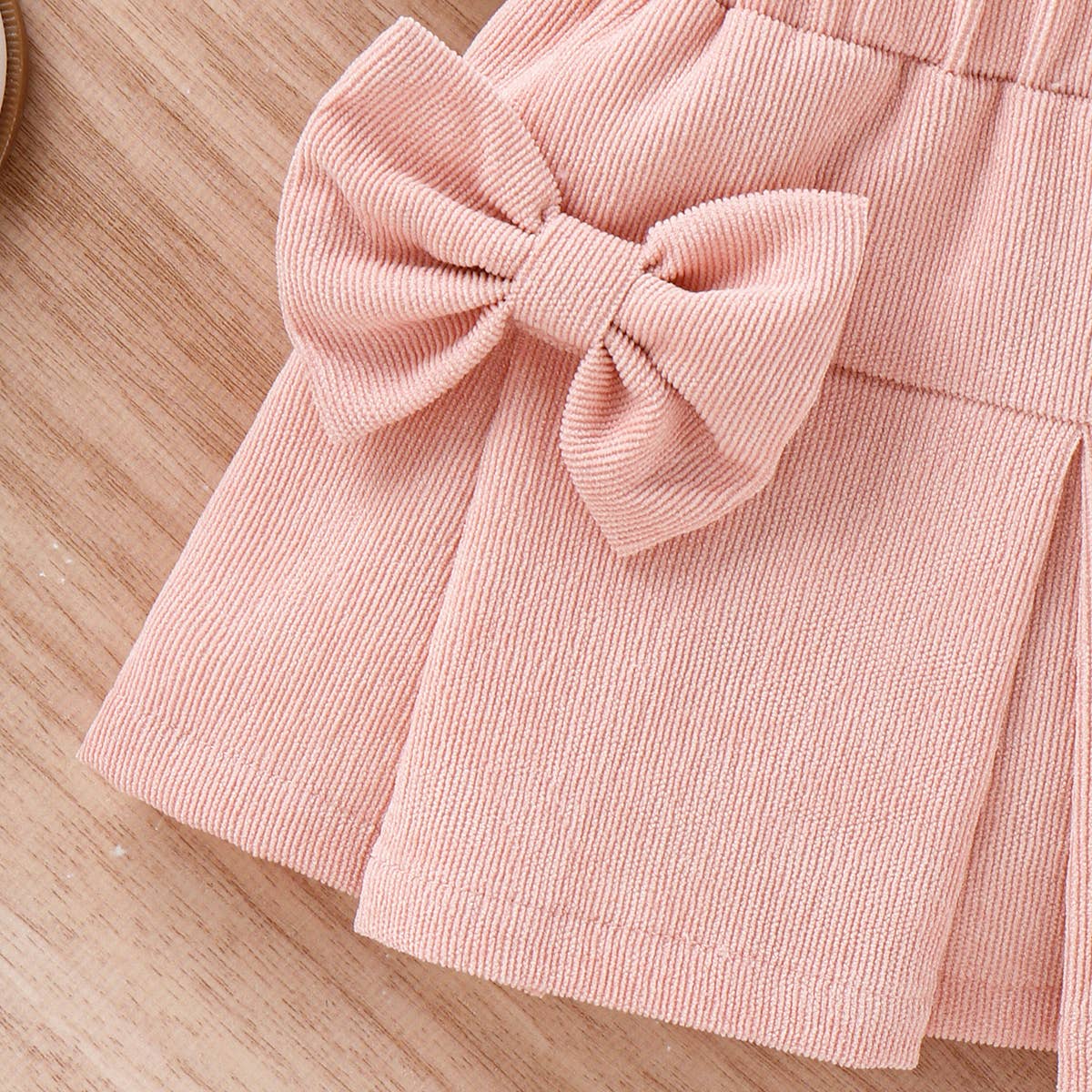 3pcs Baby Girl 95% Ribbed Long-sleeve Top and Front Skirt