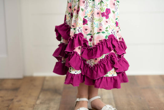 Plum Floral 3 Ruffle Summer Dress