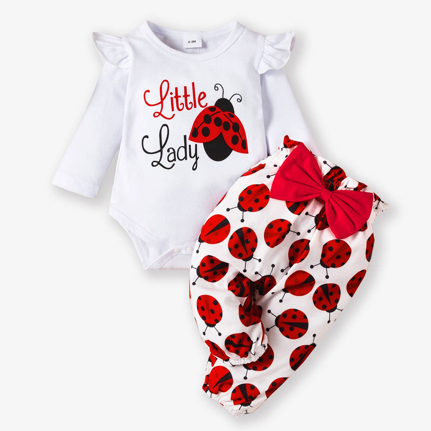 3pcs Baby Girl Ladybug White Romper Trousers Set