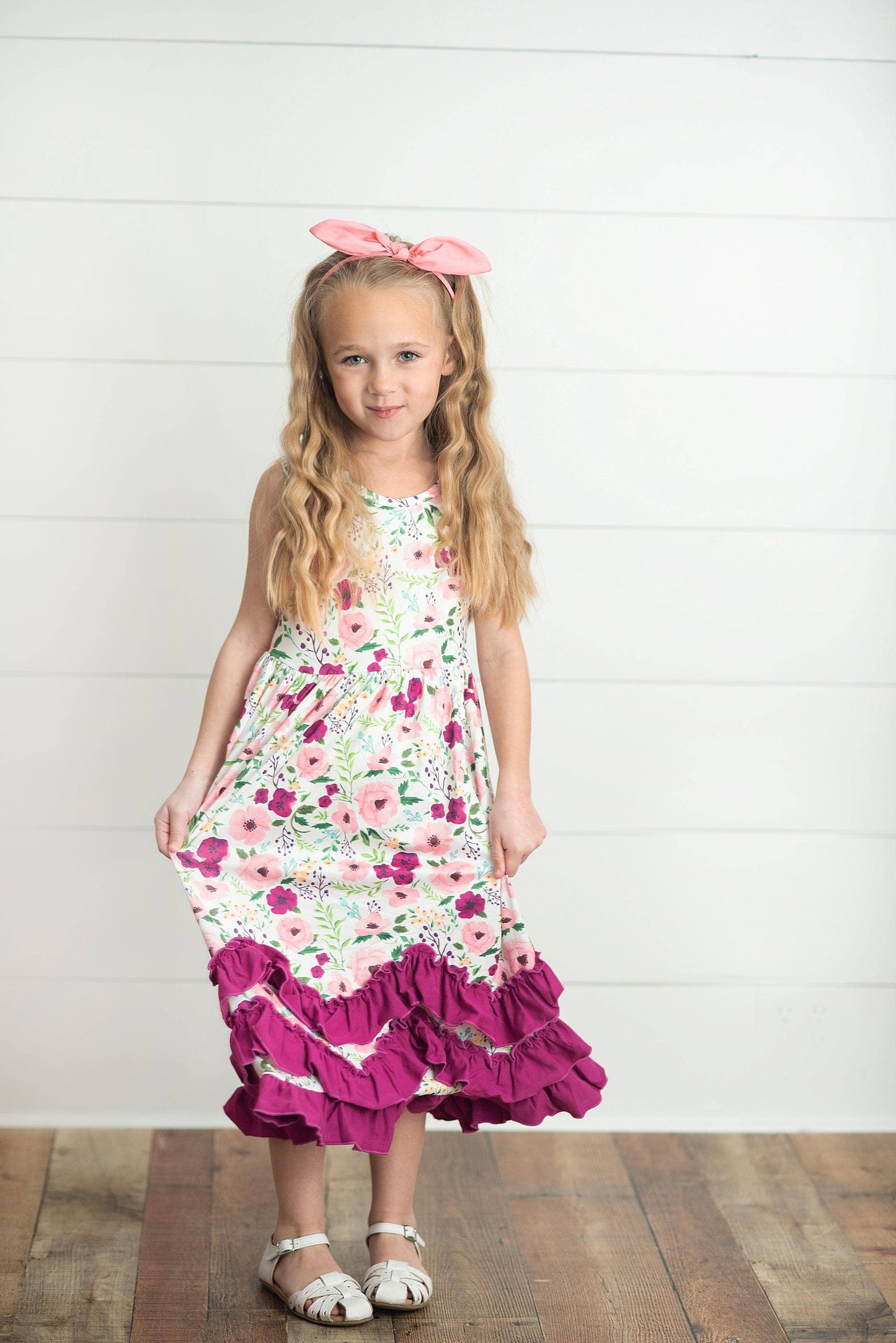 Plum Floral 3 Ruffle Summer Dress