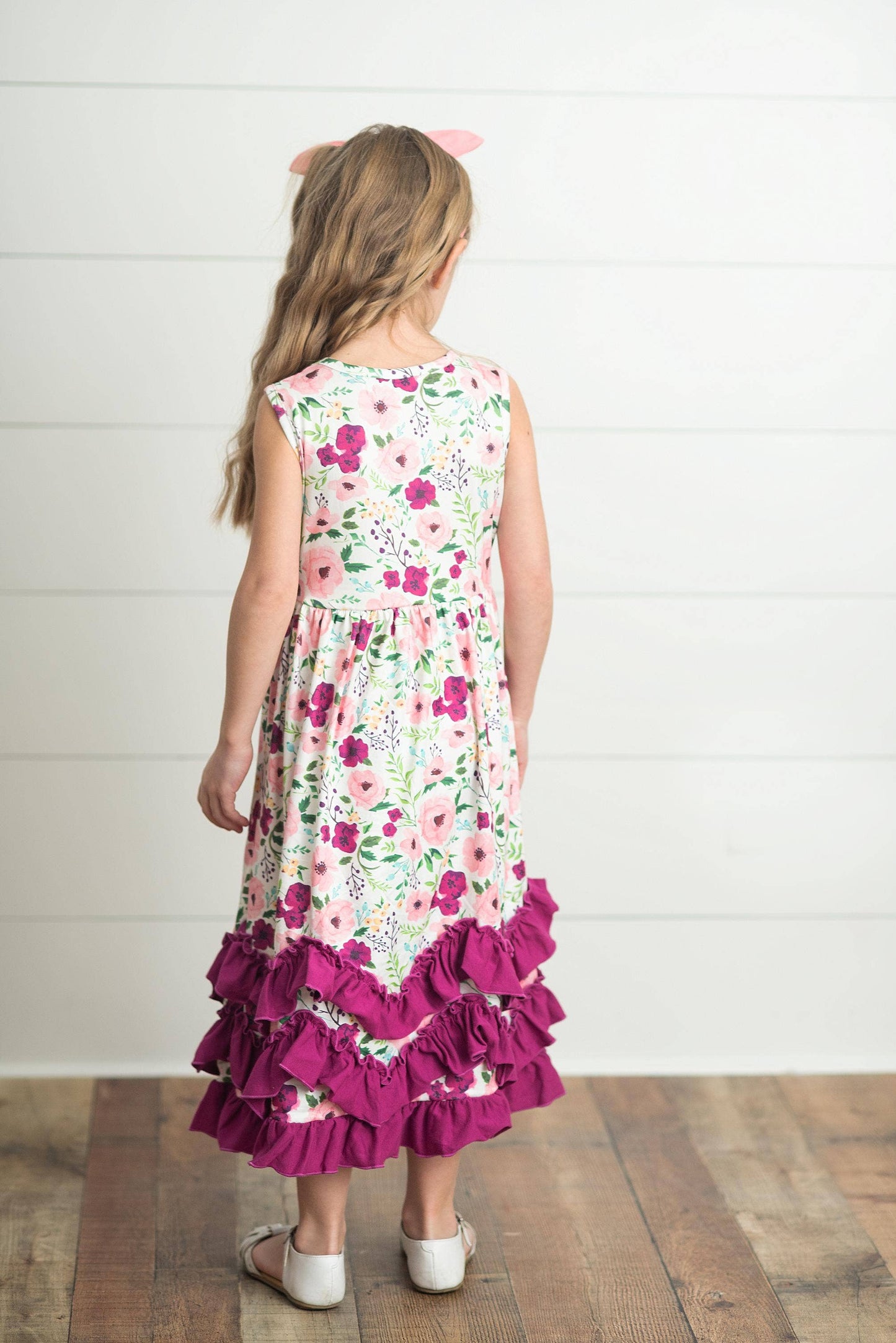 Plum Floral 3 Ruffle Summer Dress