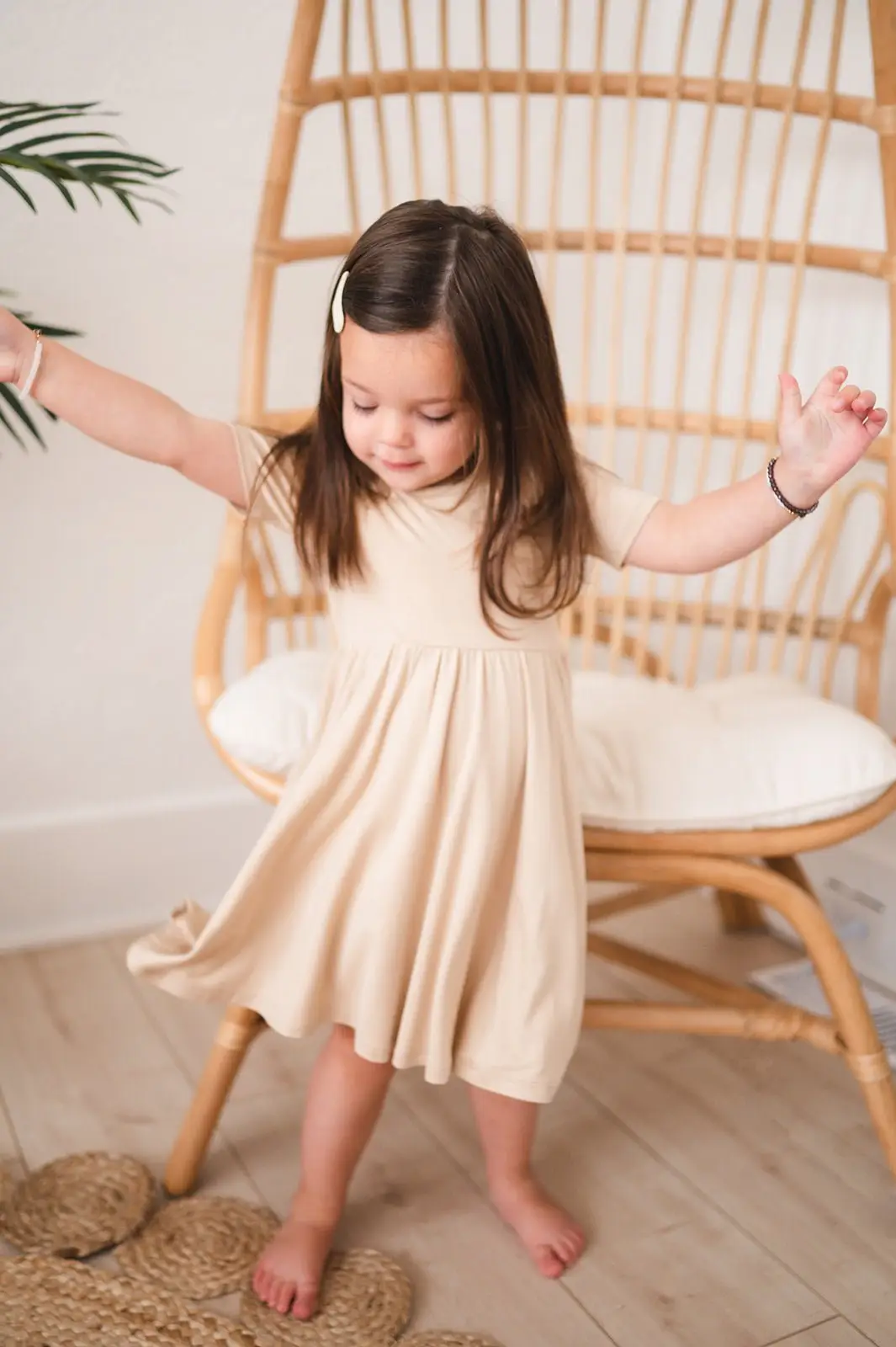 Tan Short Sleeve Twirl Dress